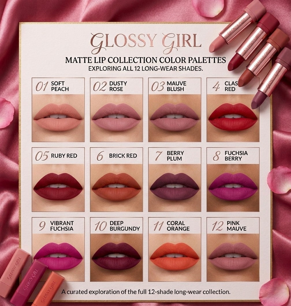 Glossy Girl Lipstick Set of 12 Matte Colors