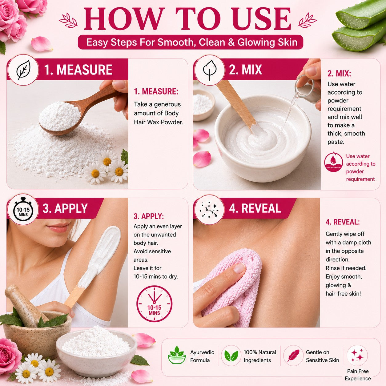 Full Body Hair Wax Removal Powder PACK OF 2 (100gm Each) - Remove Body Hair In 10 Minutes