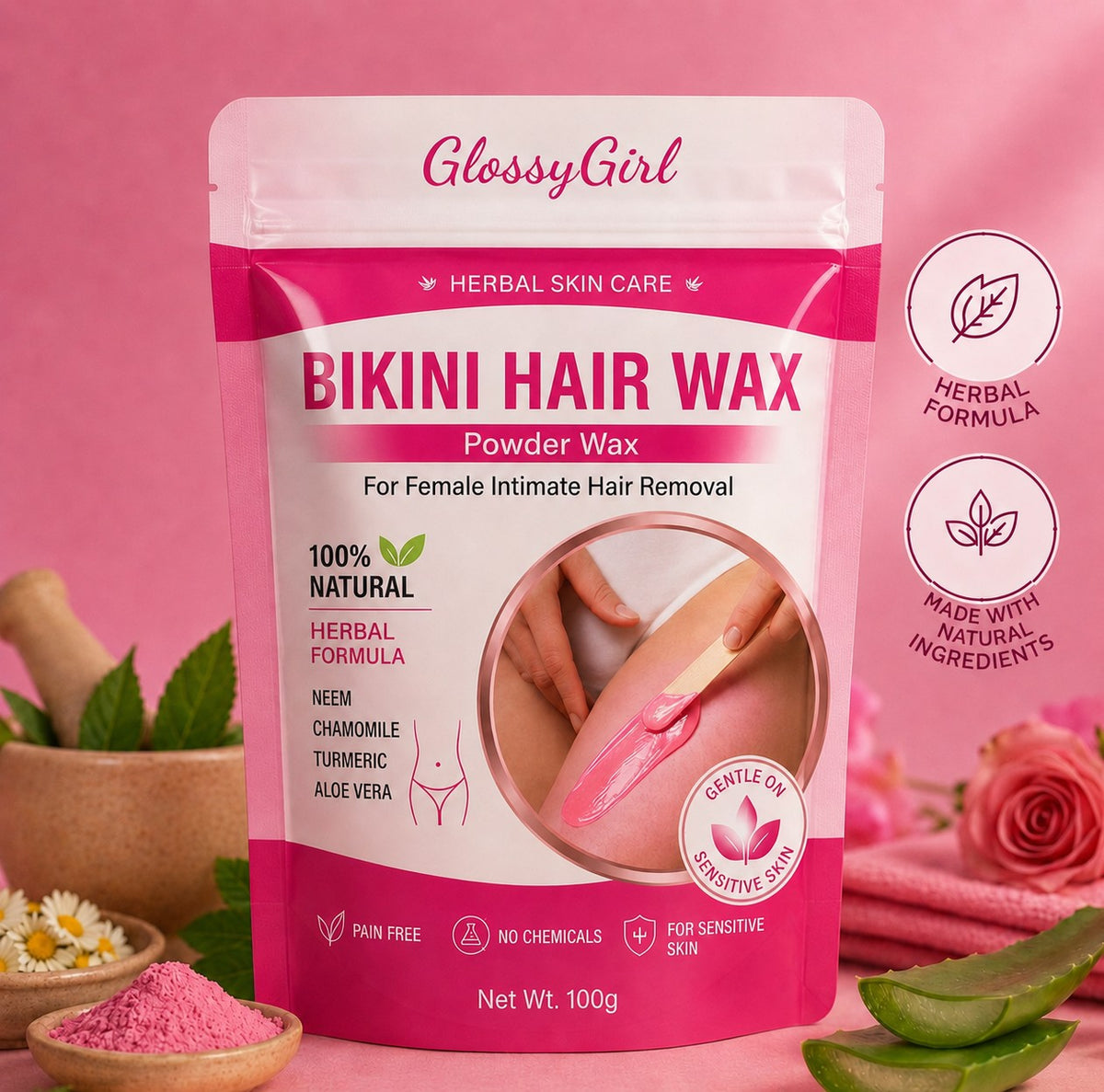 Bikini Hair Wax Removal Powder PACK OF 2 (100gm Each) - Remove Bikini Hair In 10 Minutes